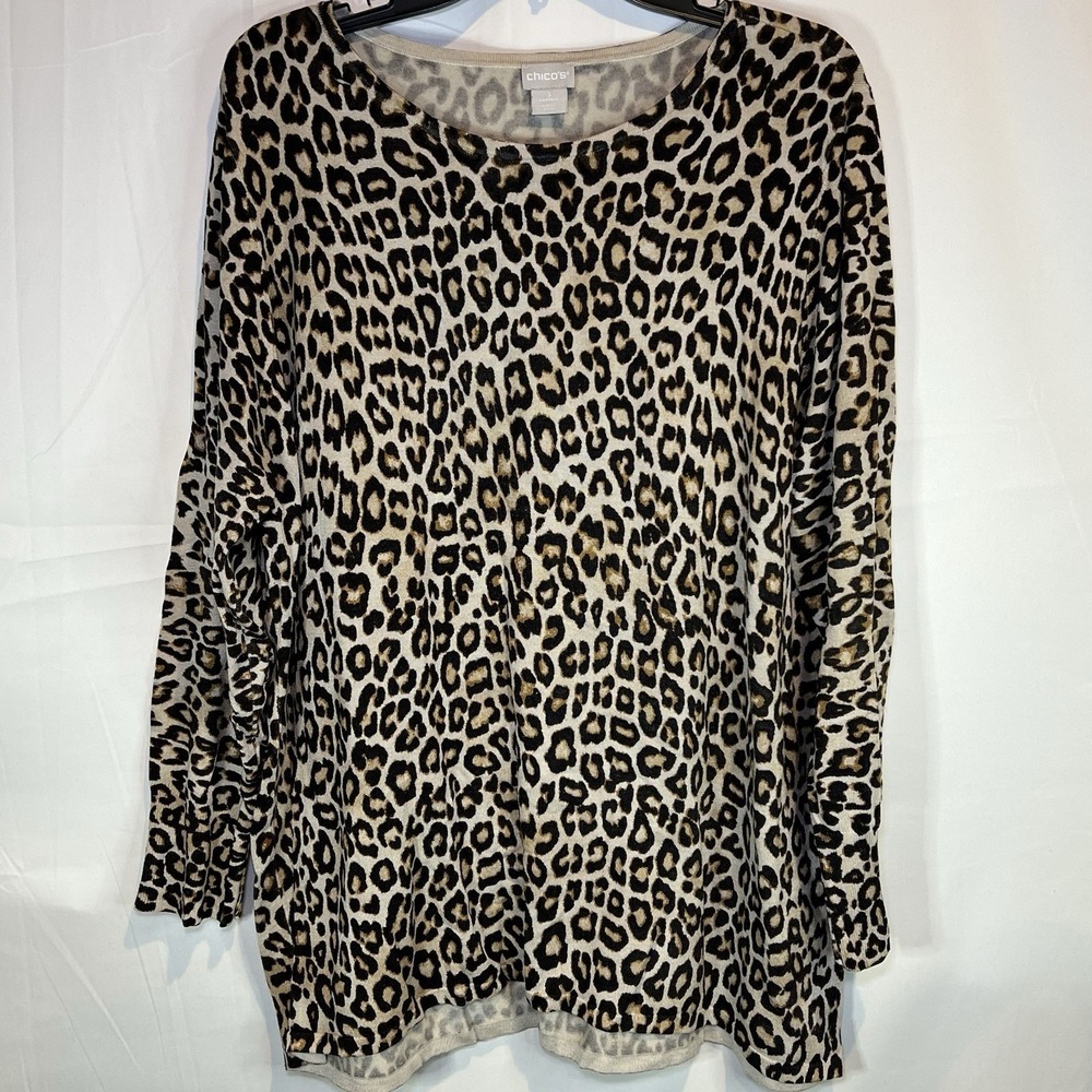 Chico's Sweater size‎ 3 / X-Large Animal Print Beige Black Knit Casual Career XL